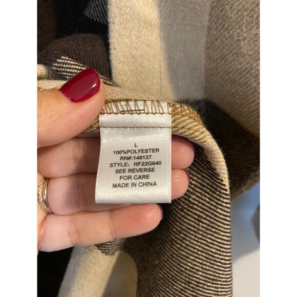 HYFVE Plaid Button Down Longline Coat Shacket Plaid Women's L Brown Tan sz. L - Picture 5 of 6